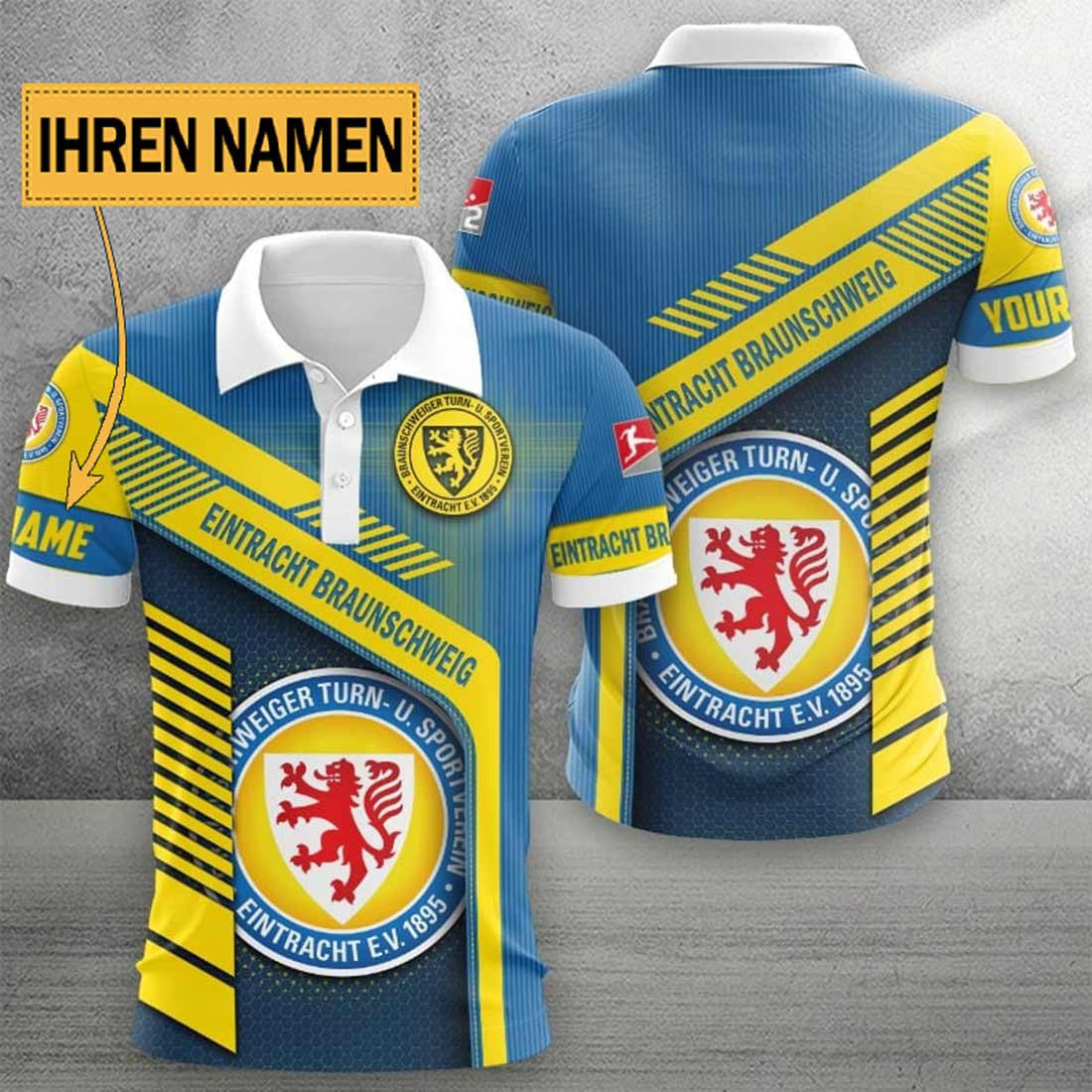Eintracht Braunschweig Poloshirt mit individuellem Namen Limitierte Edition Blau