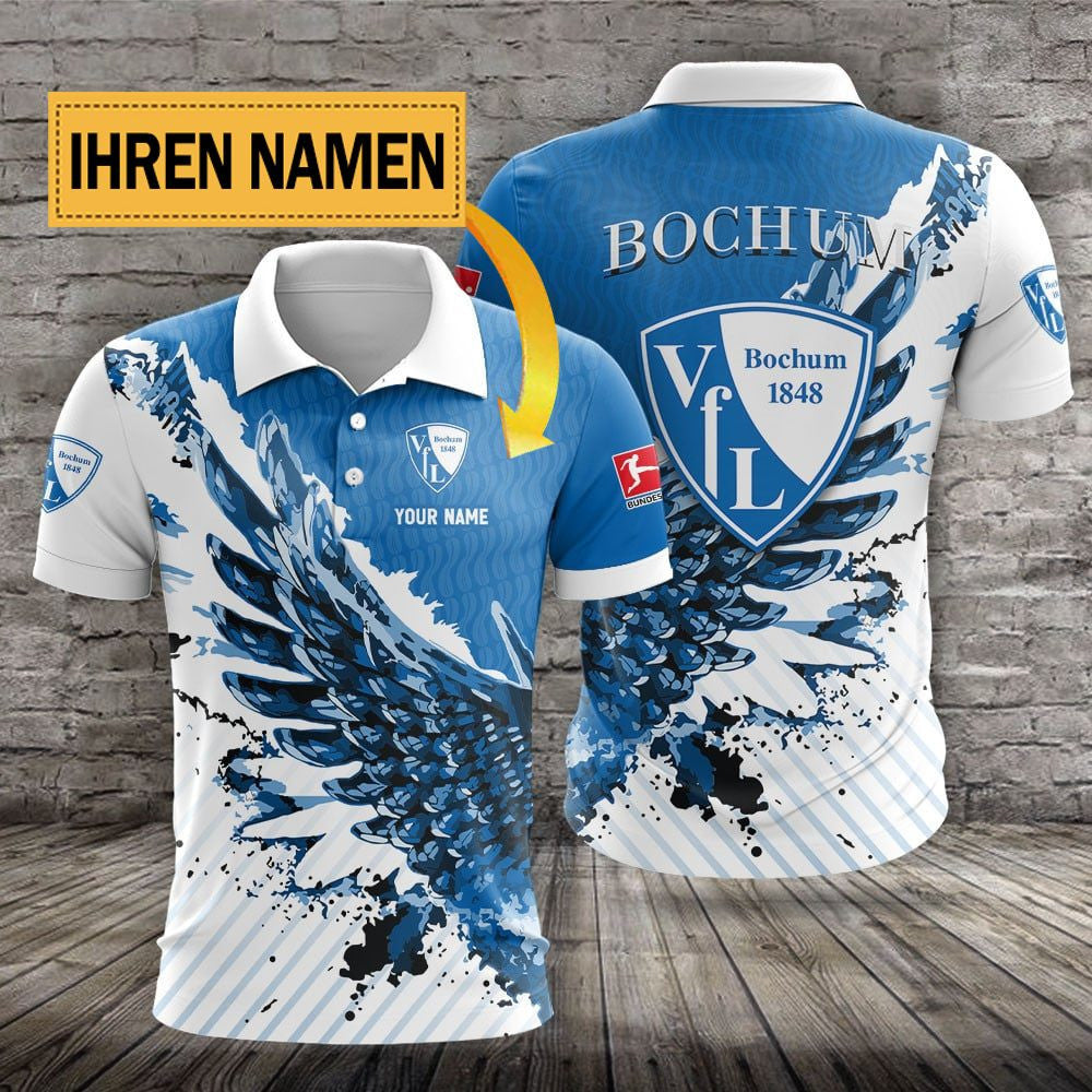 VfL Bochum 1848 Poloshirt mit individuellem Namen Flügel Design Blau