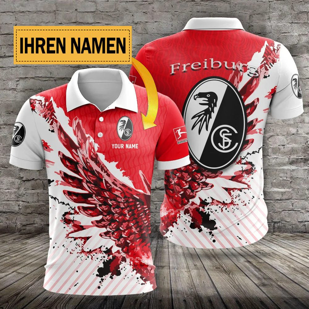 SC Freiburg Poloshirt mit individuellem Namen Flügel Rot