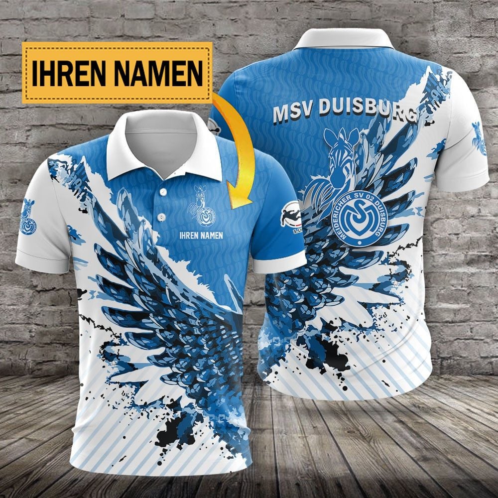 MSV Duisburg Poloshirt mit individuellem Namen Flügel Blau