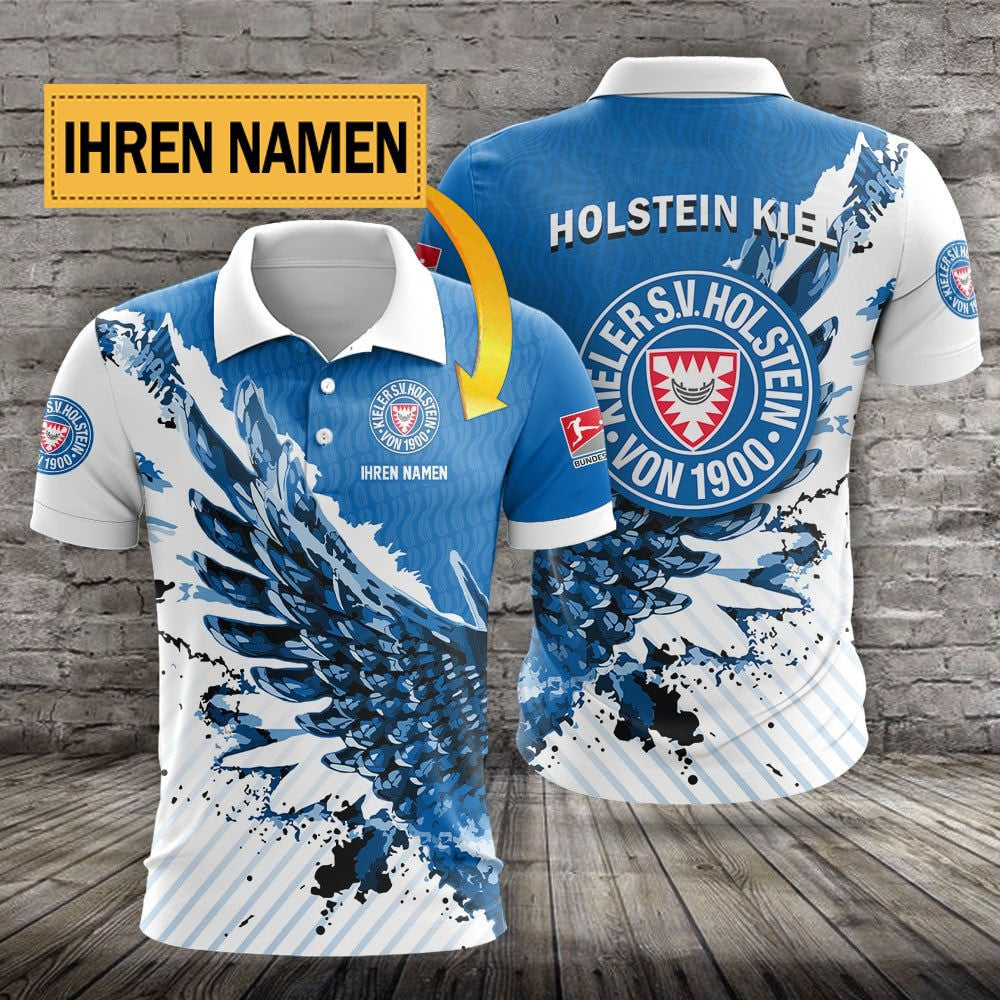 Holstein Kiel Poloshirt Flügel Design mit individuellem Namen Blau