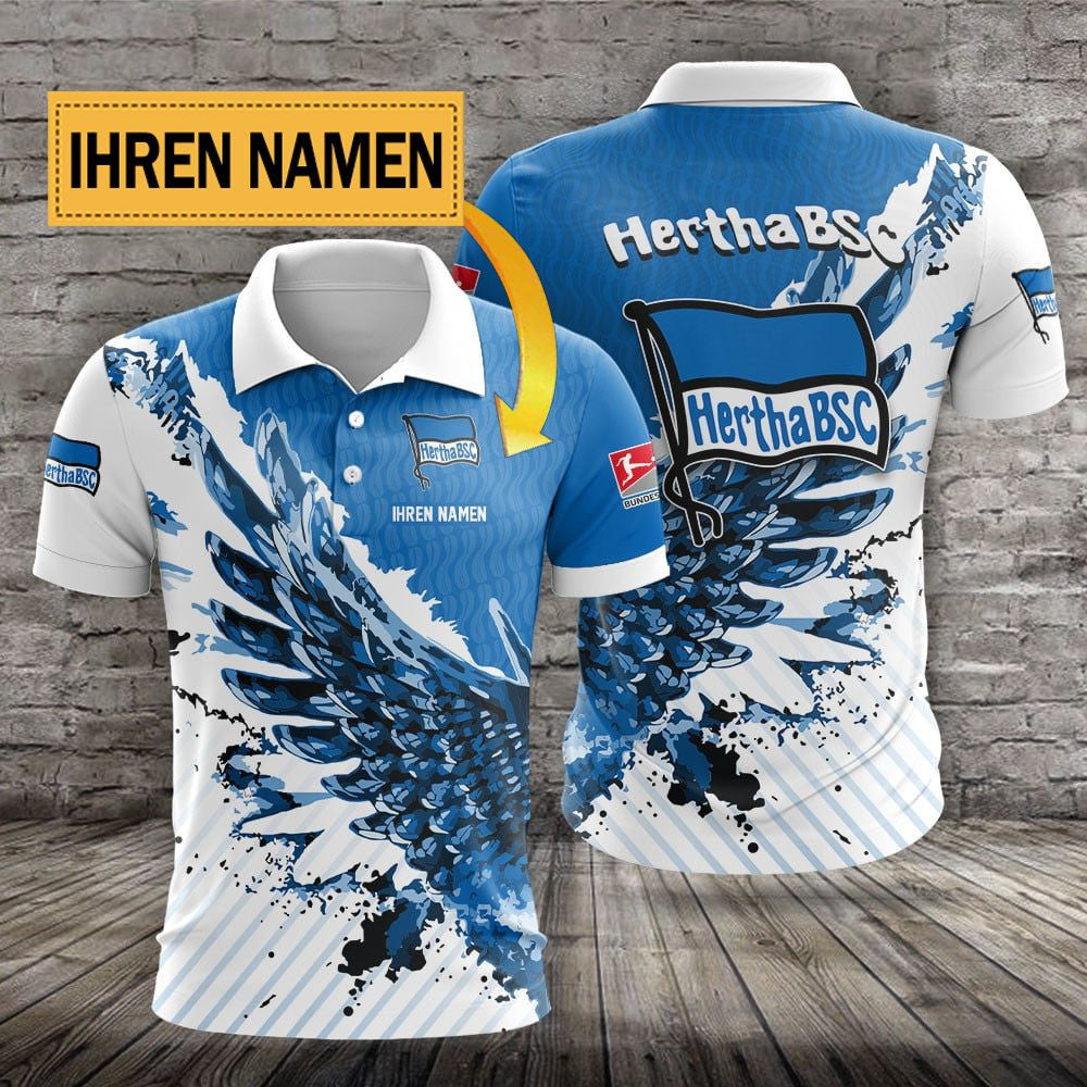 Hertha BSC Poloshirt Flügel Design mit individuellem Namen Blau