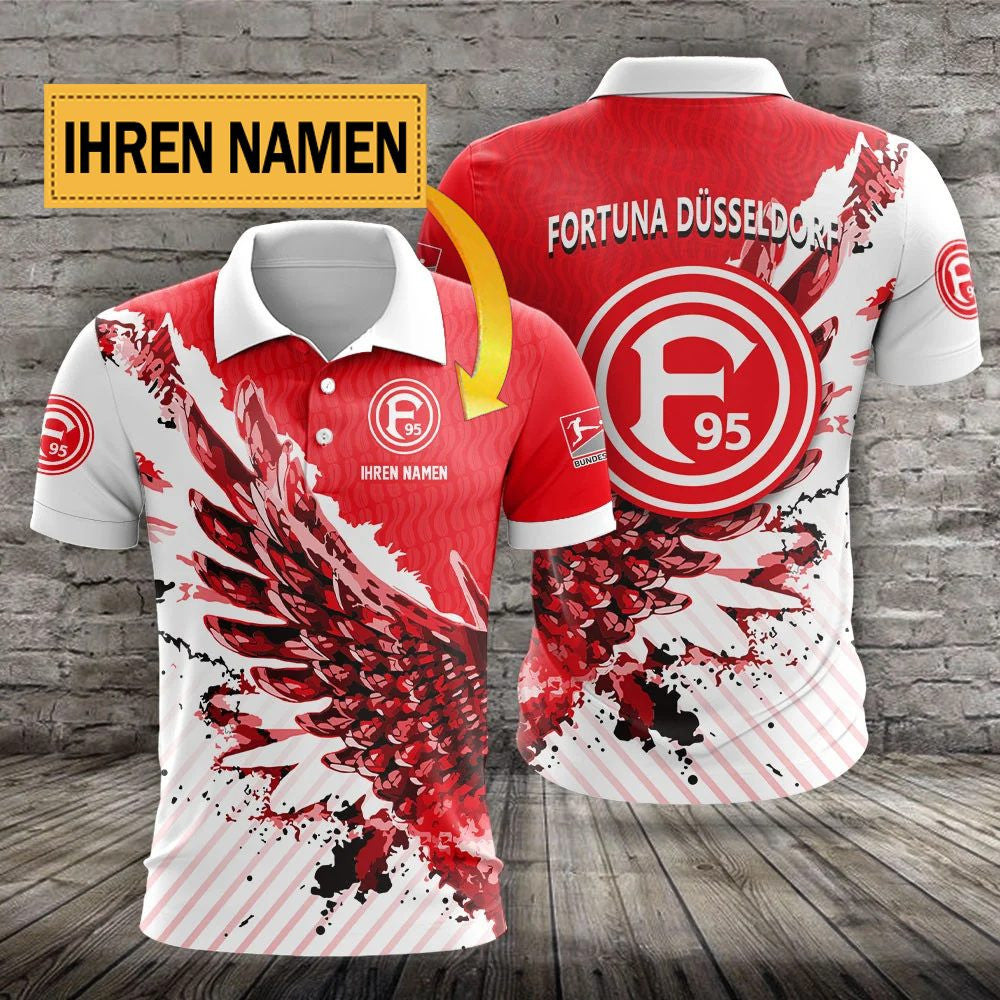 Fortuna Düsseldorf Poloshirt mit individuellem Namen Flügel Rot