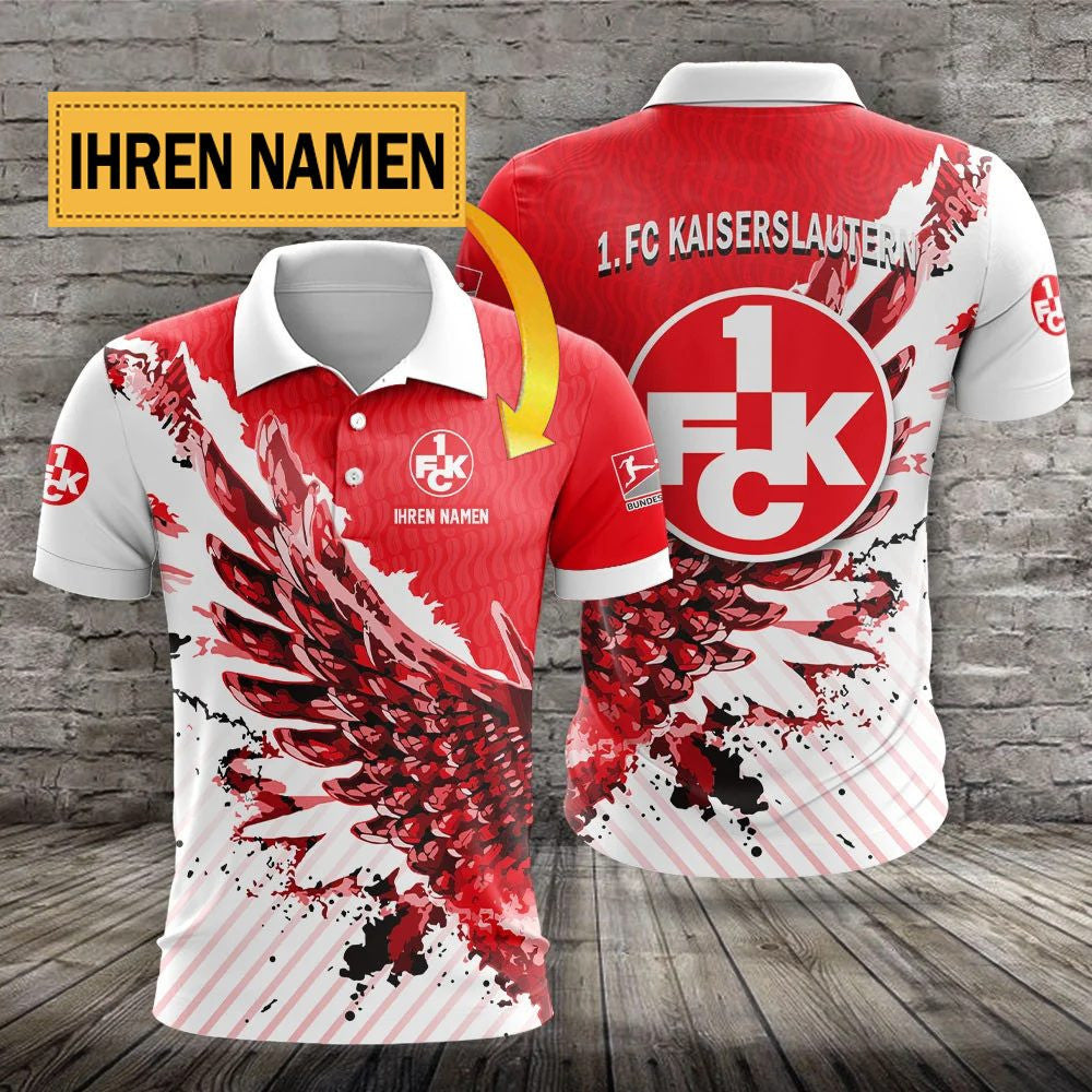 FC Kaiserslautern Poloshirt mit individuellem Namen Flügel Design Rot