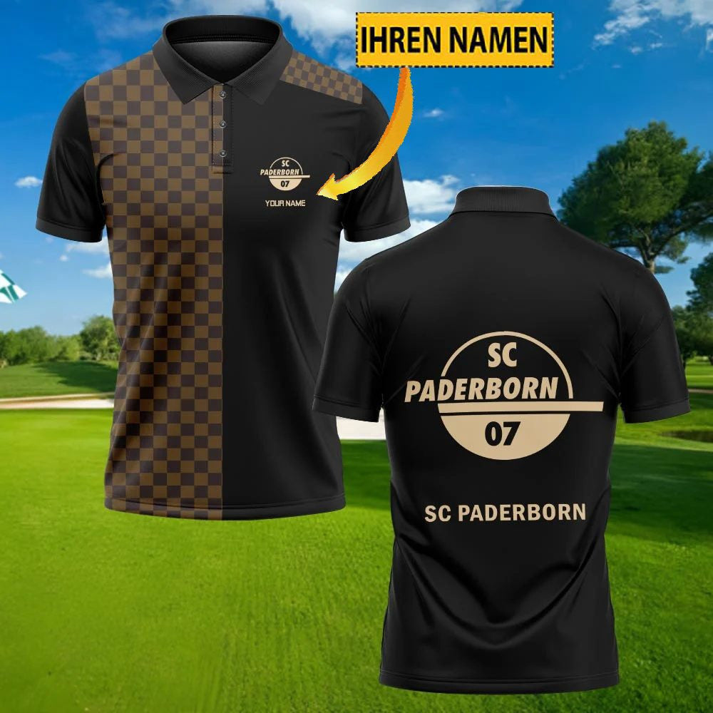 SC Paderborn 07 Poloshirt mit individuellem Namen Karo Design Schwarz