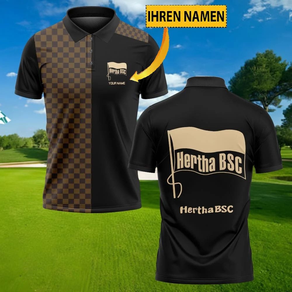 Hertha BSC Poloshirt Karomuster mit individuellem Namen Schwarz