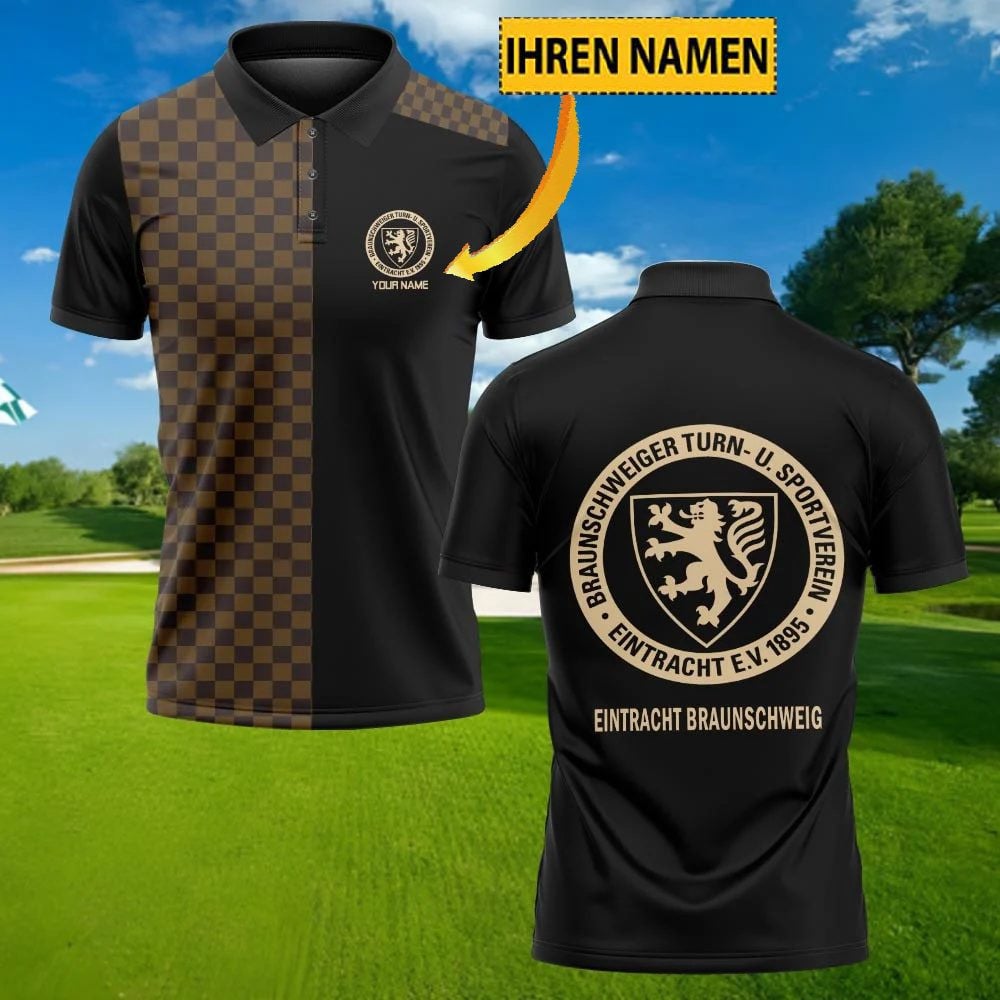 Eintracht Braunschweig Poloshirt mit individuellem Namen Karomuster Schwarz