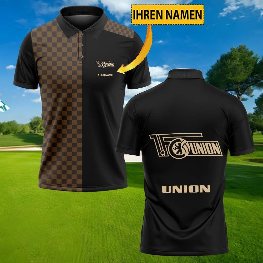 FC Union Berlin Poloshirt mit individuellem Namen Karo Design Schwarz