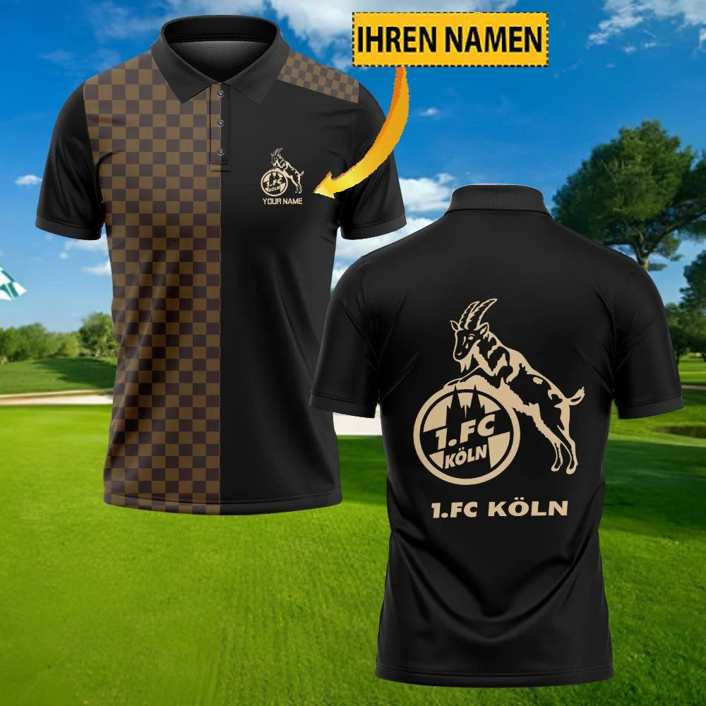 FC Köln Poloshirt mit individuellem Namen Karomuster Schwarz