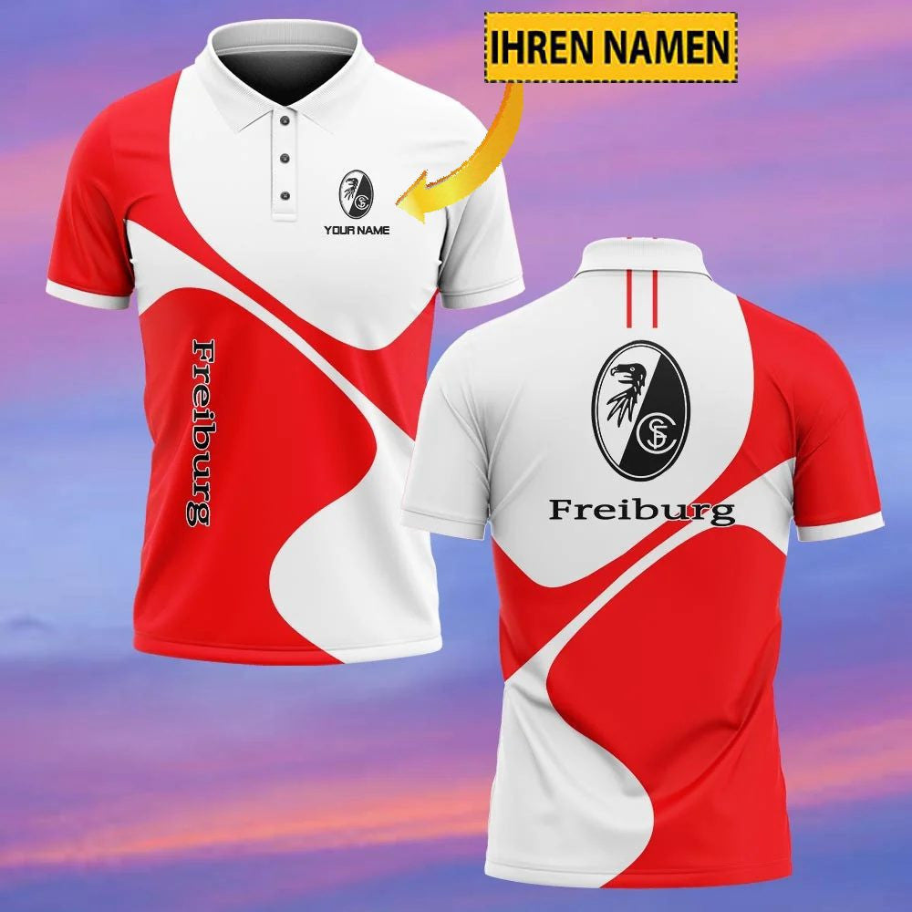 SC Freiburg Poloshirt mit individuellem Namen Neuer Stil Rot