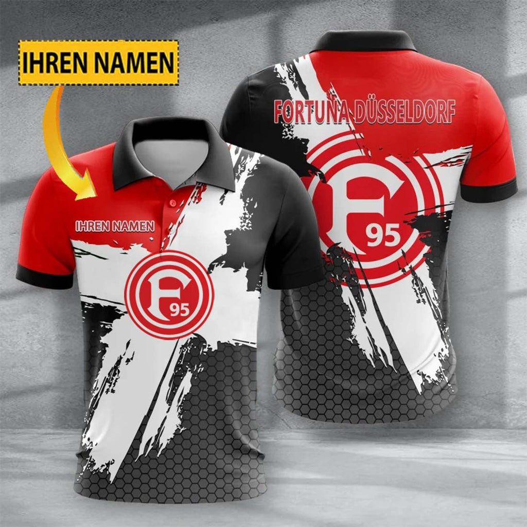 Fortuna Düsseldorf Poloshirt mit individuellem Namen Premium Ausgabe Rot