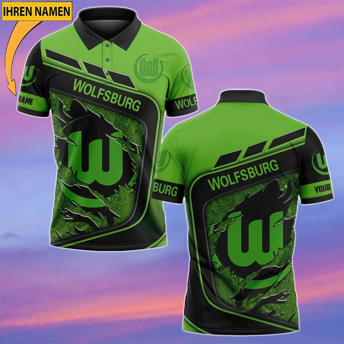 VfL Wolfsburg Poloshirt mit individuellem Namen Neue Edition Grün