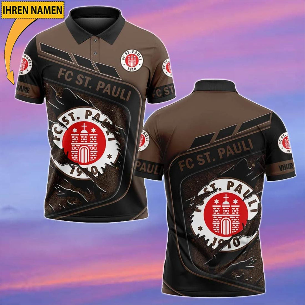 FC St. Pauli Poloshirt Neue Edition mit individuellem Namen Braun