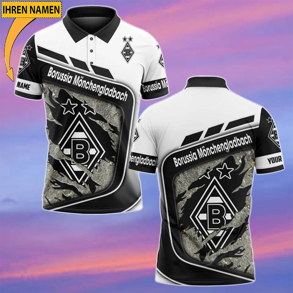 Borussia Mönchengladbach Poloshirt mit individuellem Namen Neue Edition Weiß