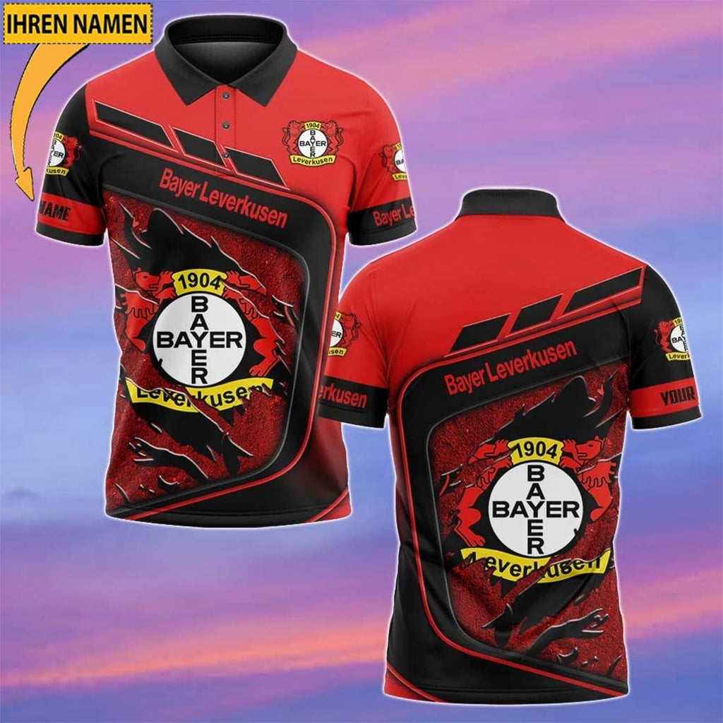 Bayer 04 Leverkusen Poloshirt mit individuellem Namen Neue Edition Rot