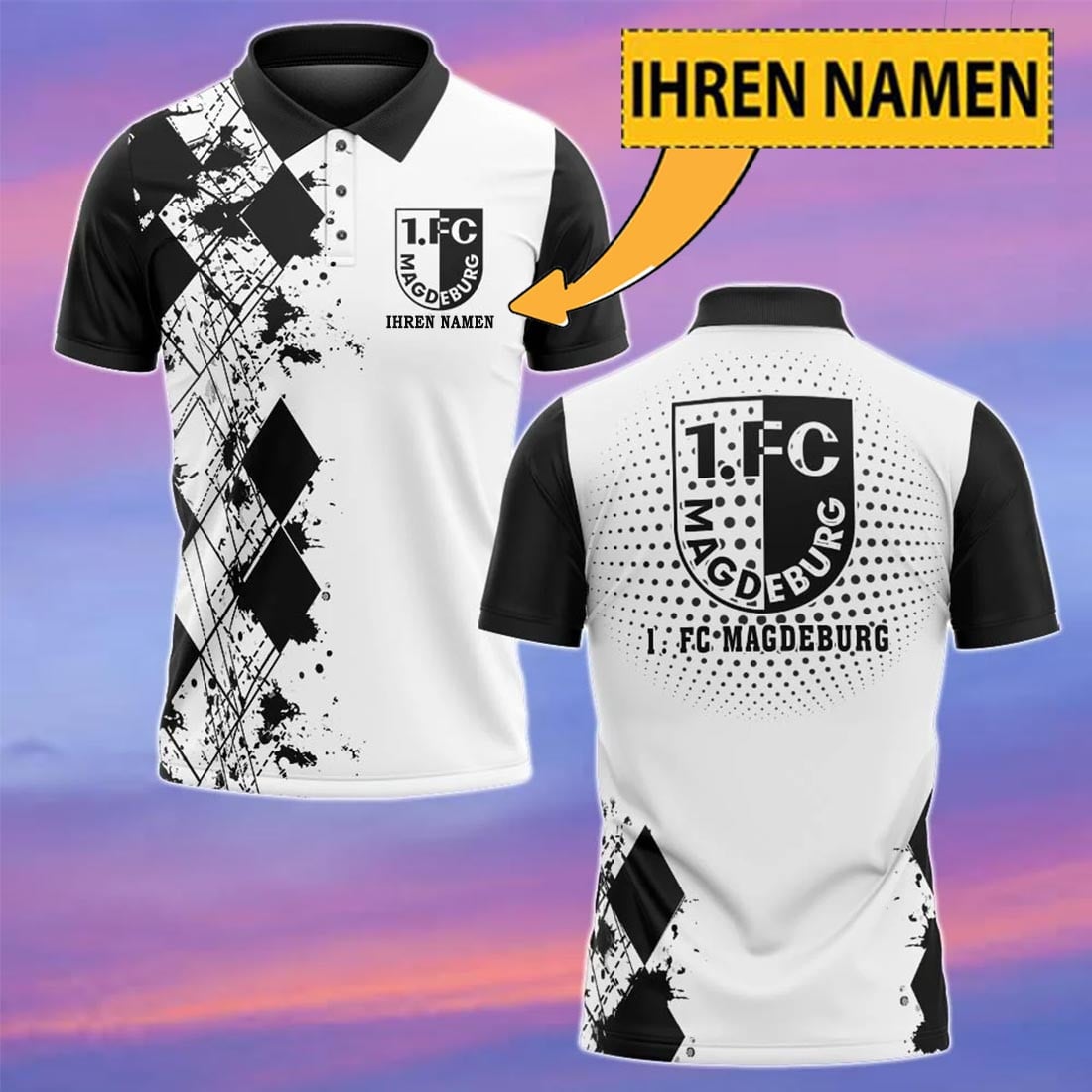 FC Magdeburg Poloshirt mit individuellem Namen Sonderedition Weiß