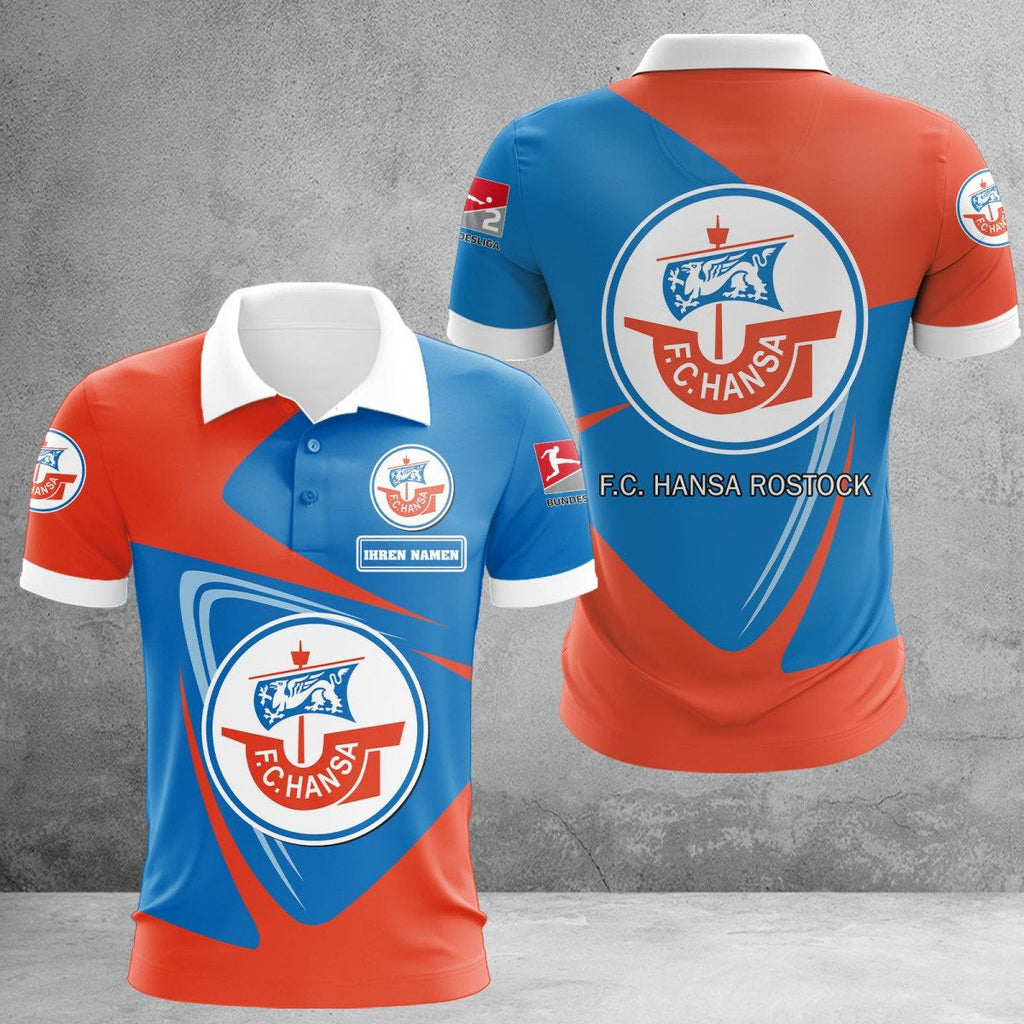 F.C. Hansa Rostock Poloshirt Dreieck Design Rot Blau