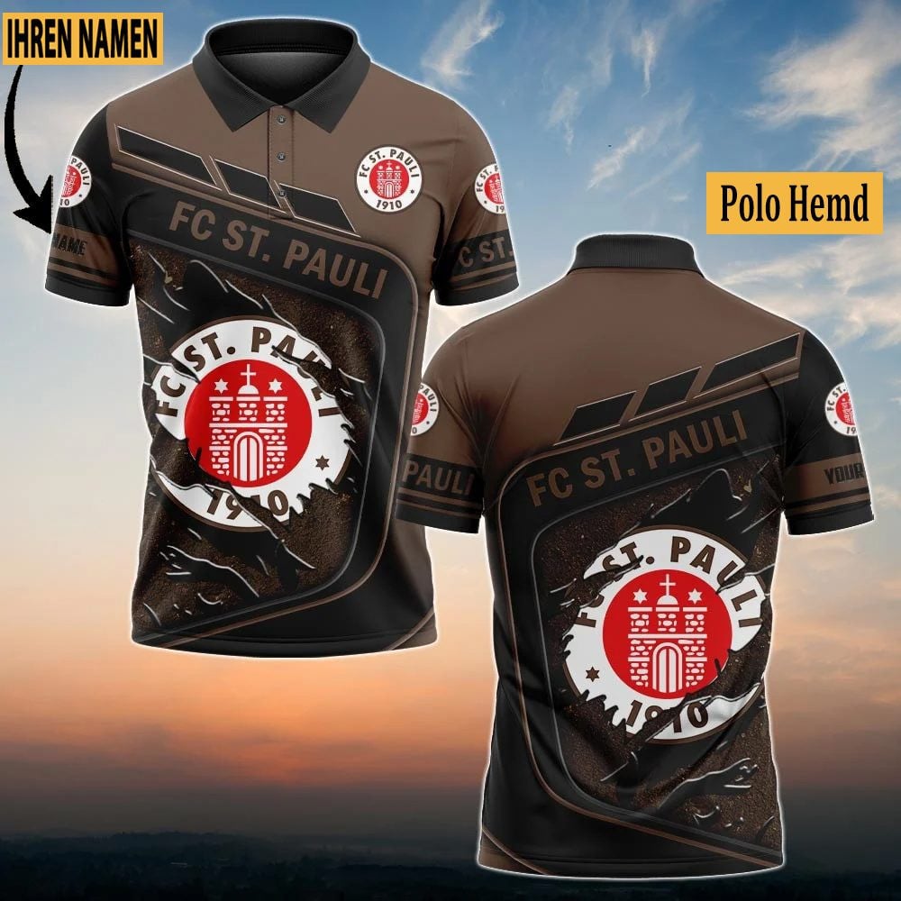 FC St. Pauli Poloshirt mit individuellem Namen Neuauflage Vollflächig Bedruckt