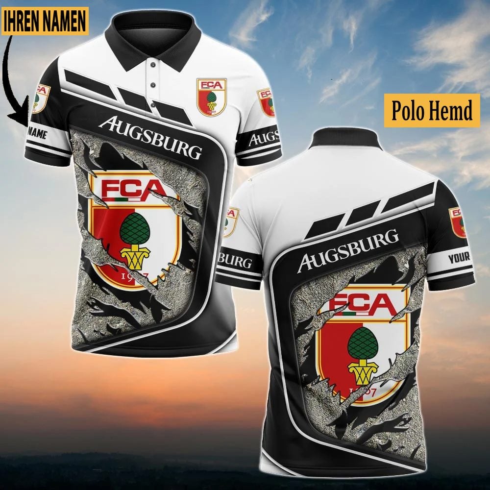 FC Augsburg Poloshirt mit individuellem Namen Neuauflage Vollflächig Bedruckt
