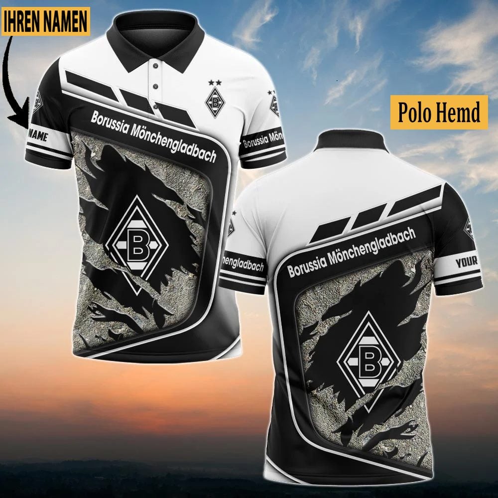 Borussia Mönchengladbach Poloshirt mit individuellem Namen Neuauflage Vollflächig Bedruckt