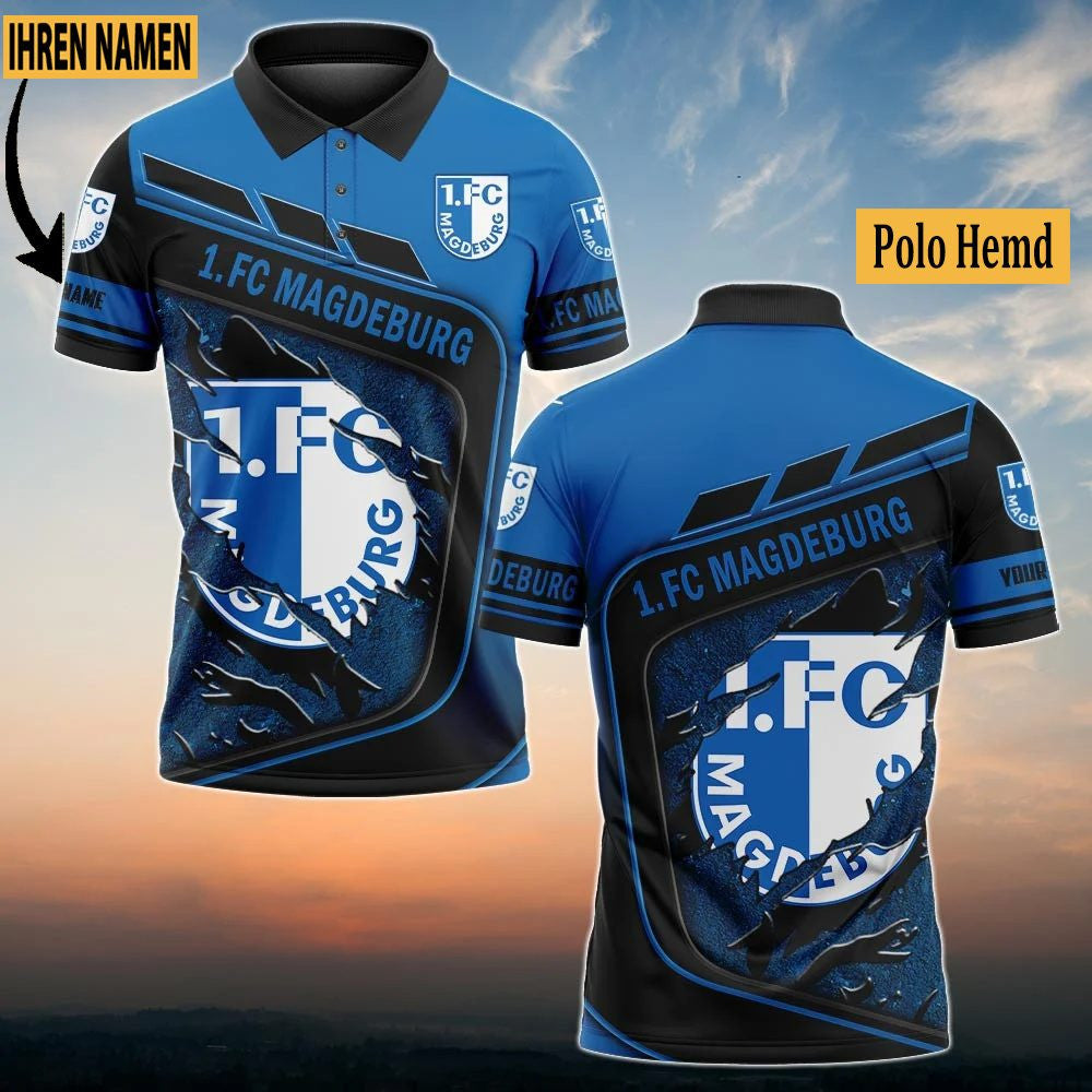 FC Magdeburg Poloshirt Neuauflage Vollflächig Bedruckt mit individuellem Namen