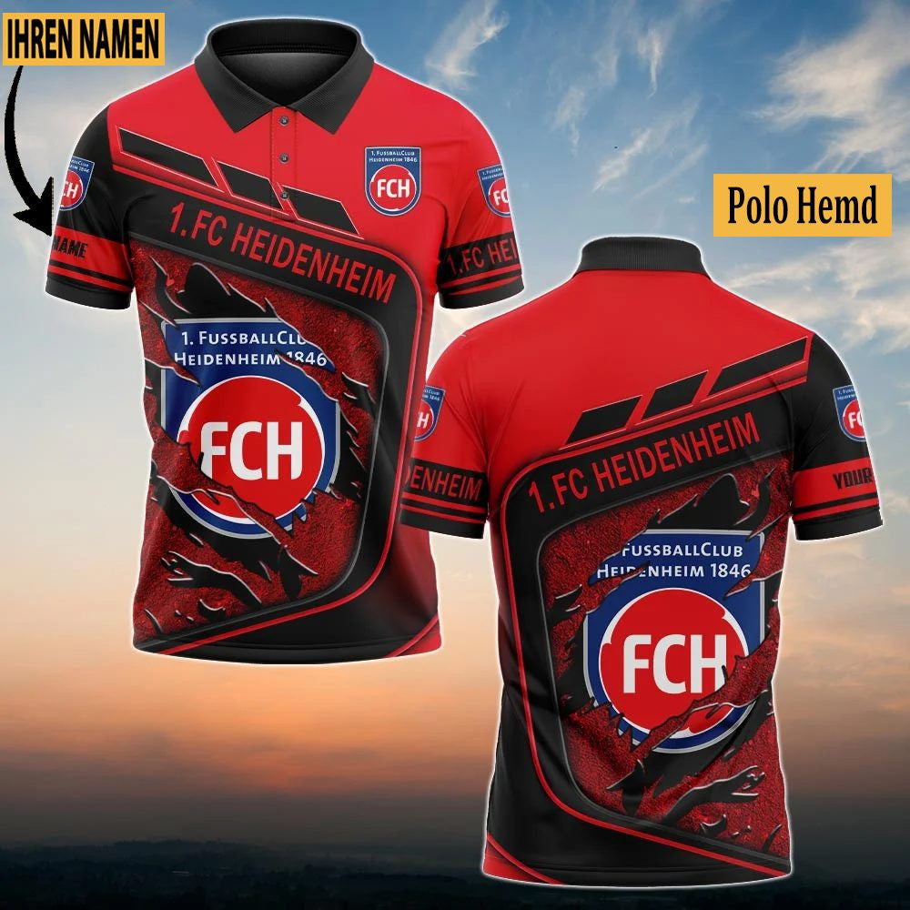 FC Heidenheim Poloshirt Neuauflage Vollflächig Bedruckt mit individuellem Namen