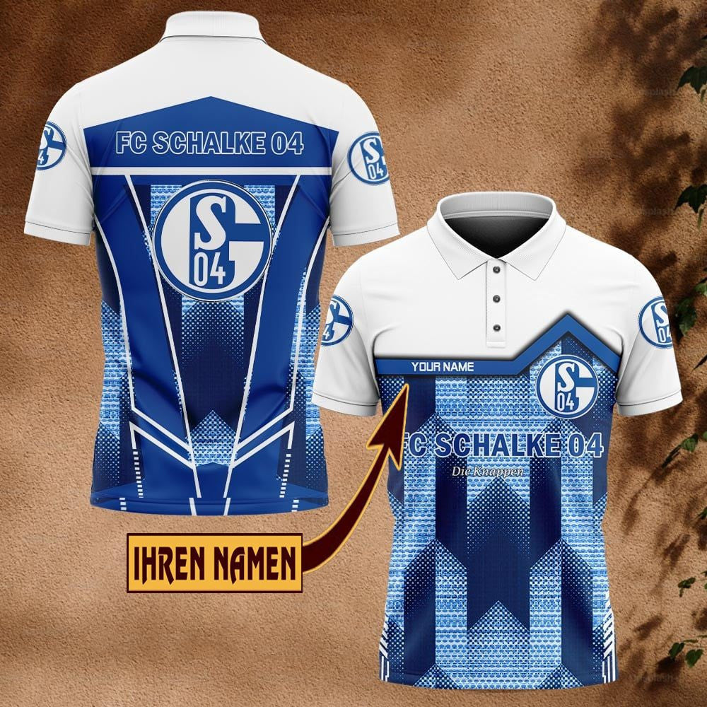 FC Schalke 04 Poloshirt Pfeil Design mit individuellem Namen Neue Edition Vollflächig Bedruckt