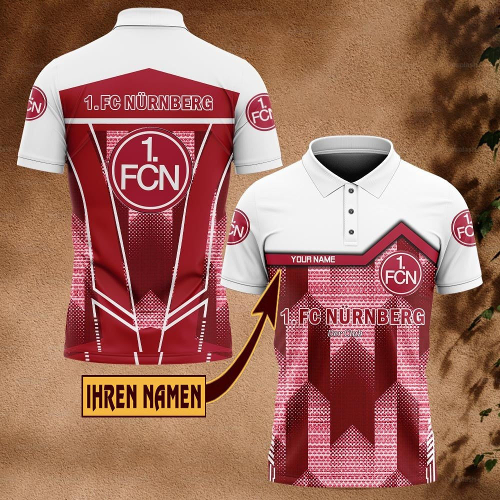 FC Nürnberg Poloshirt Pfeil Design mit individuellem Namen Neue Edition Vollflächig Bedruckt