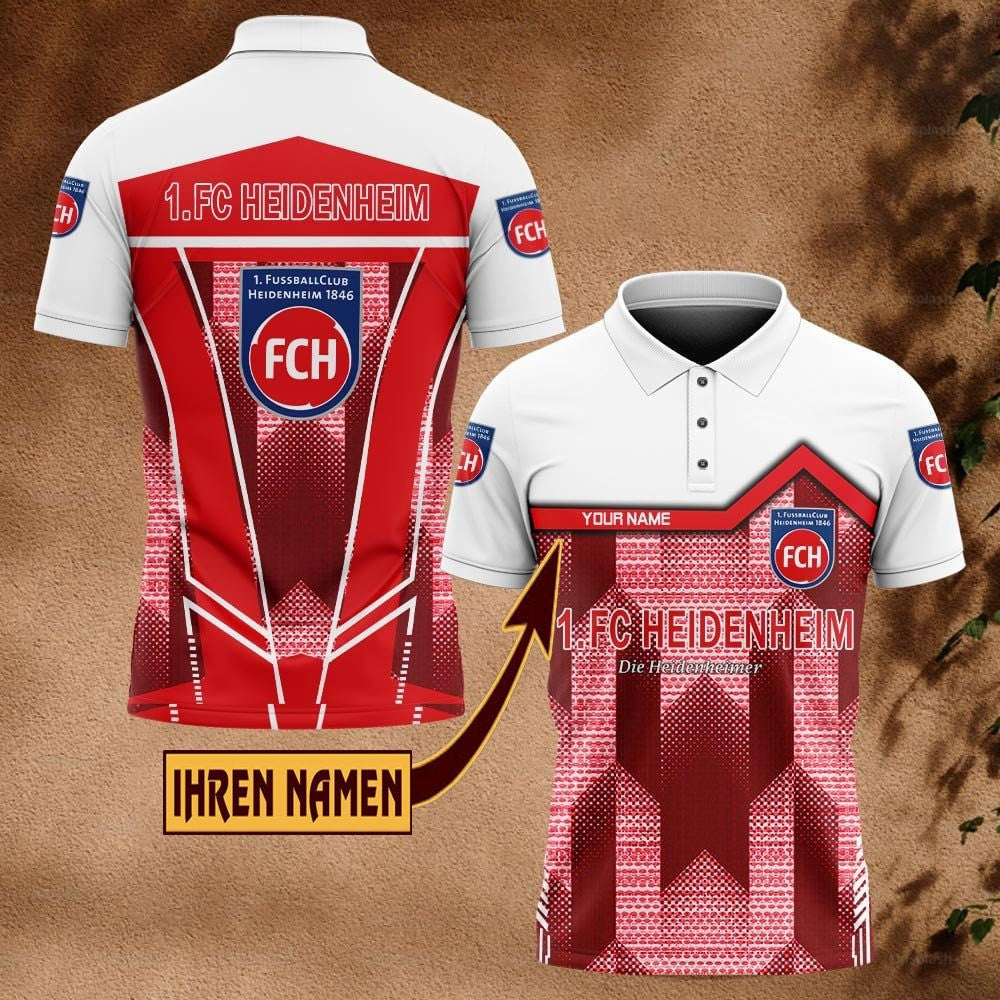 FC Heidenheim Poloshirt Pfeil Design mit individuellem Namen Neue Edition Vollflächig Bedruckt