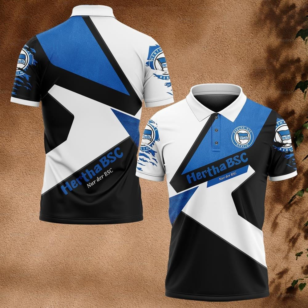 Hertha BSC Poloshirt Geometrisches Muster Vollflächig Bedruckt