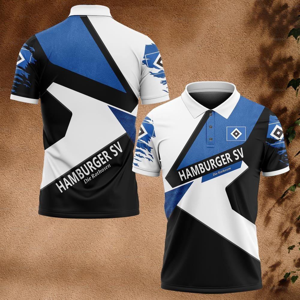 Hamburger SV Poloshirt Geometrisches Muster Vollflächig Bedruckt