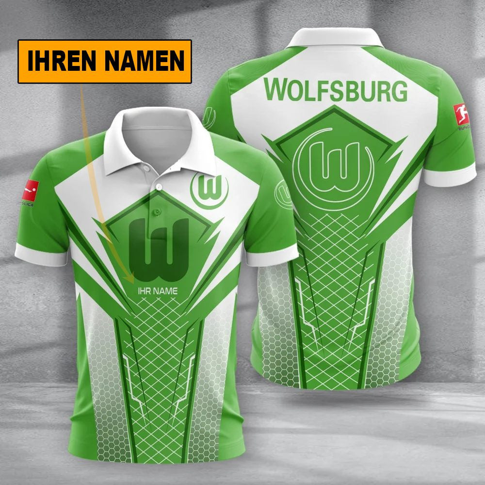 VfL Wolfsburg Poloshirt Alltagsstil Design Vollflächig Bedruckt mit individuellem Namen