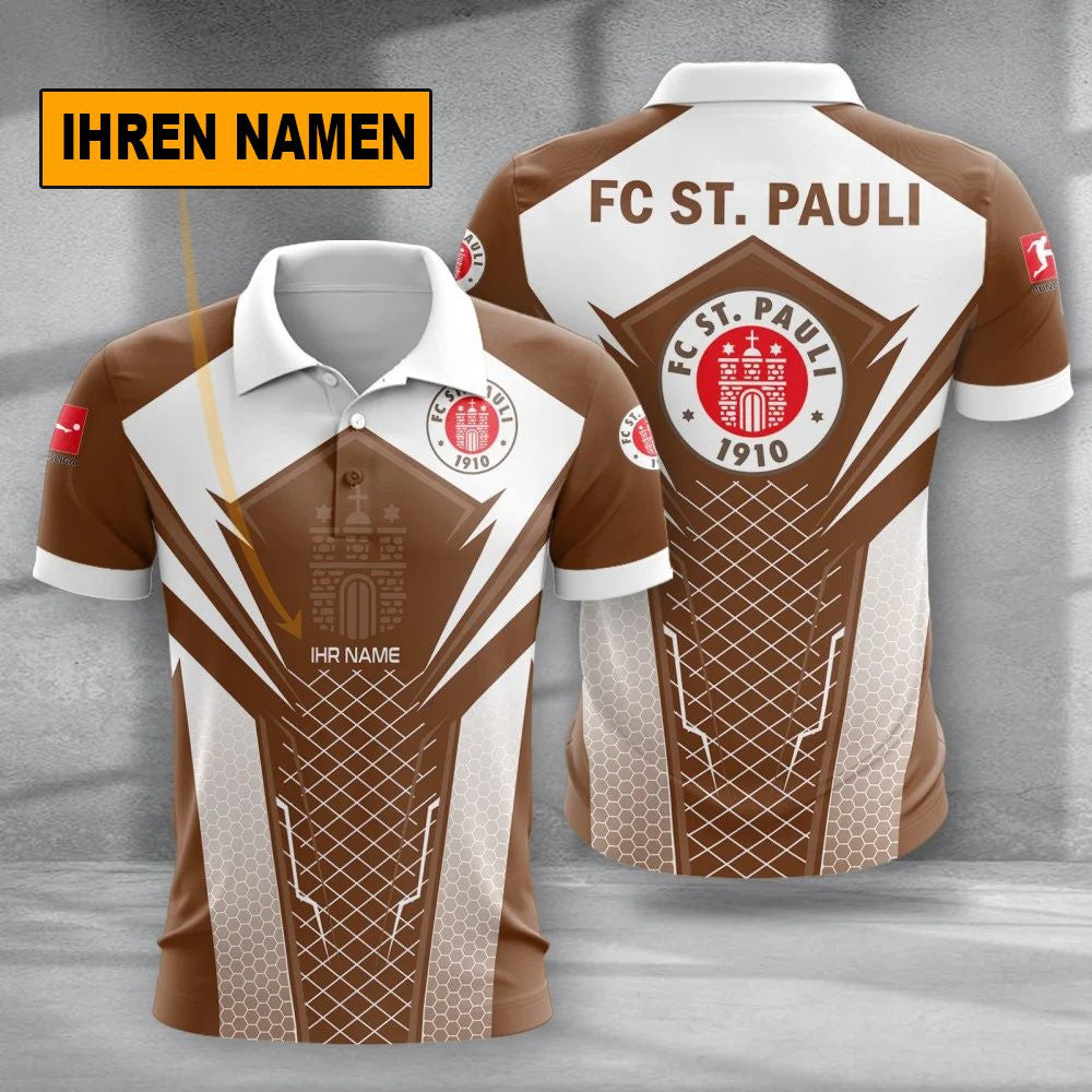 FC St. Pauli Poloshirt Alltagsstil Design Vollflächig Bedruckt mit individuellem Namen