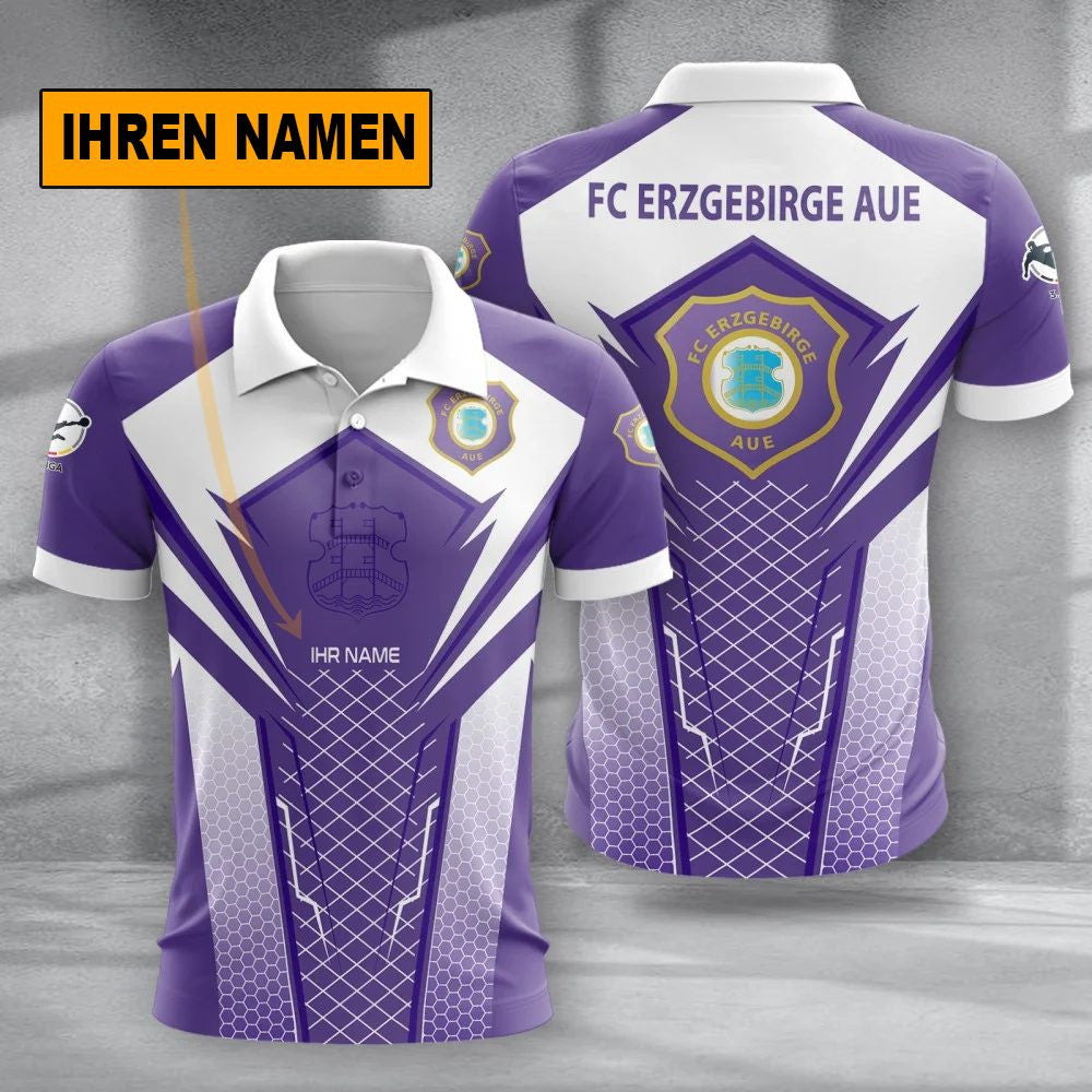 FC Erzgebirge Aue Poloshirt Alltagsstil Design Vollflächig Bedruckt mit individuellem Namen