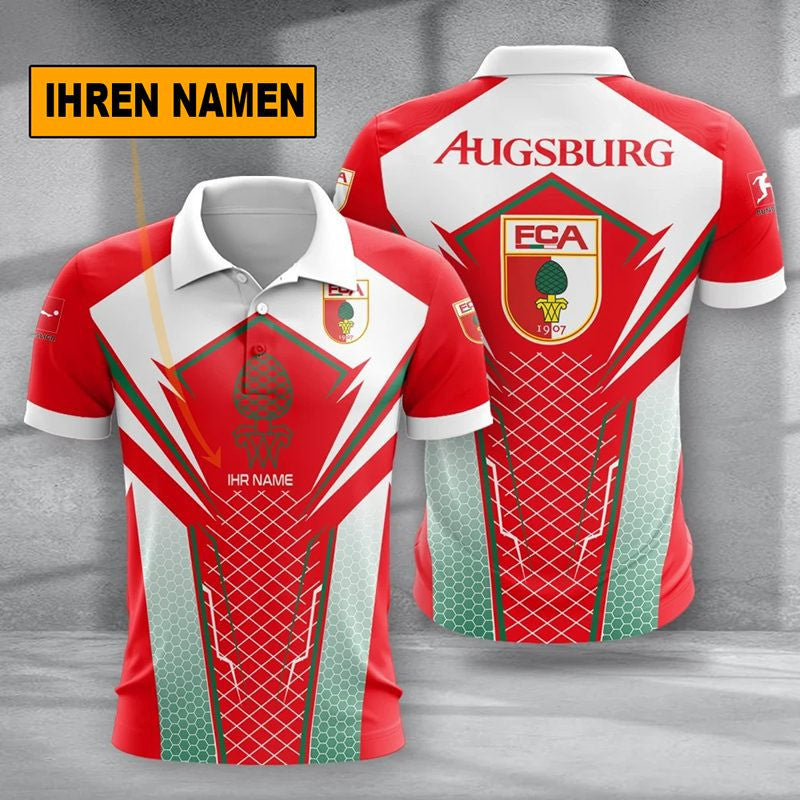 FC Augsburg Poloshirt Alltagsstil Design Vollflächig Bedruckt mit individuellem Namen