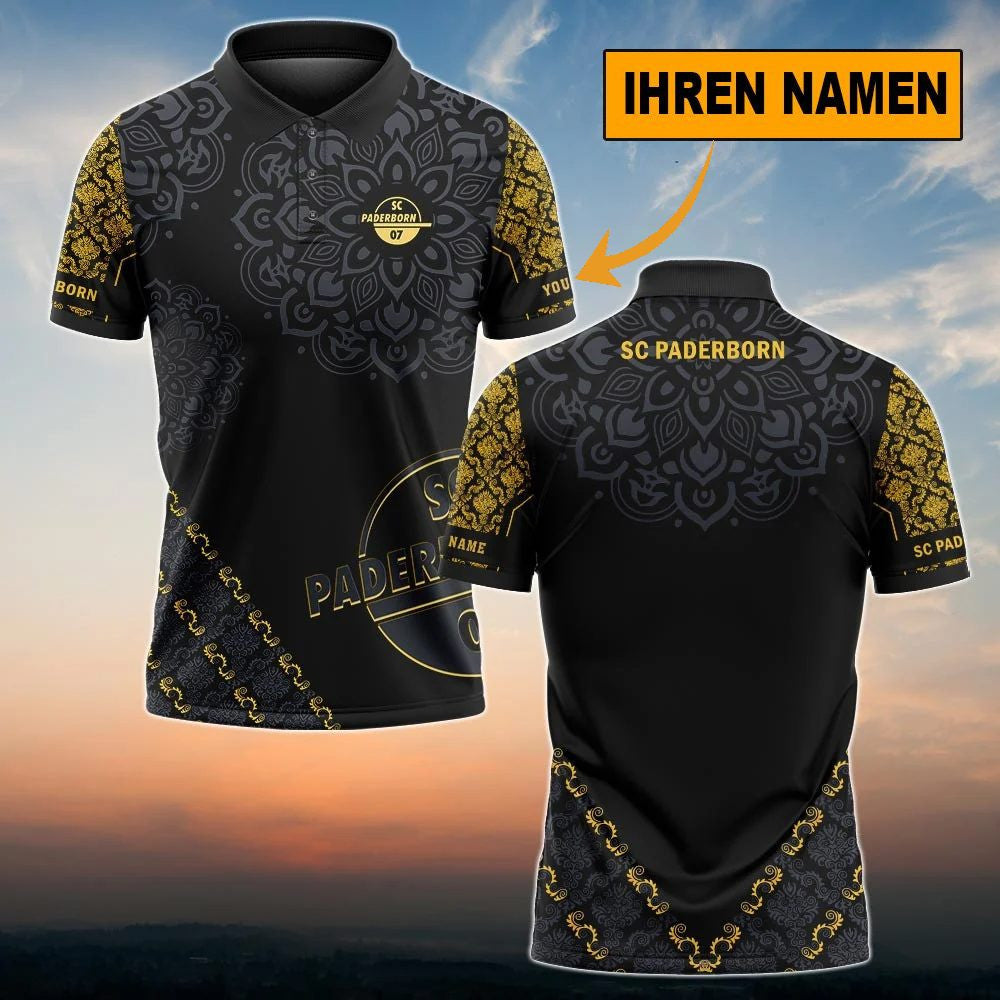 SC Paderborn 07 Poloshirt Blumen Design Vollflächig Bedruckt mit individuellem Namen Schwarz