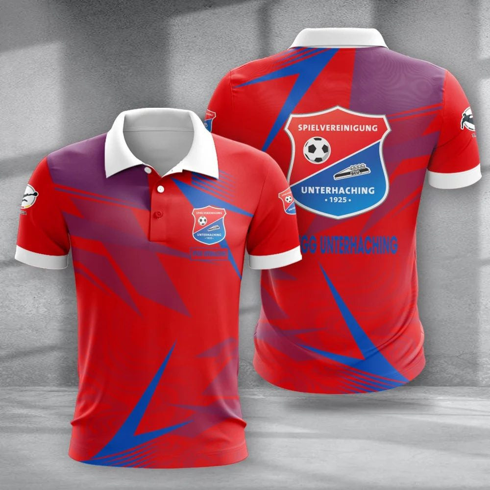 SpVgg Unterhaching Poloshirt Batik Design Vollflächig Bedruckt Rot