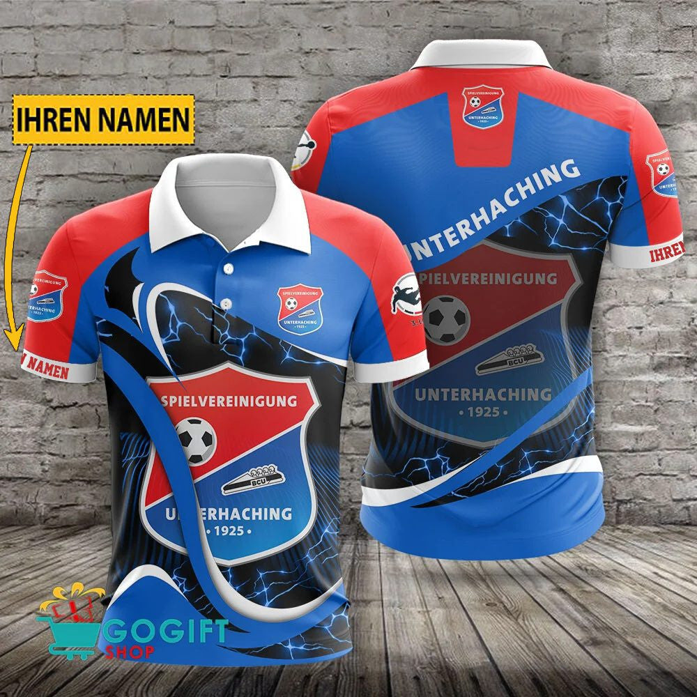 SpVgg Unterhaching Poloshirt Weiche Kurven Design mit individuellem Namen Blau