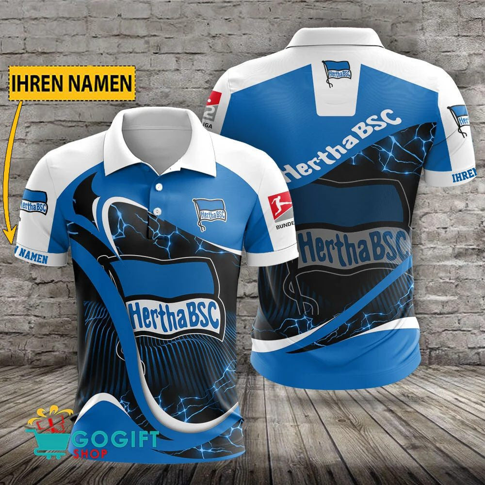 Hertha BSC Poloshirt Weiche Kurven Design mit individuellem Namen Blau
