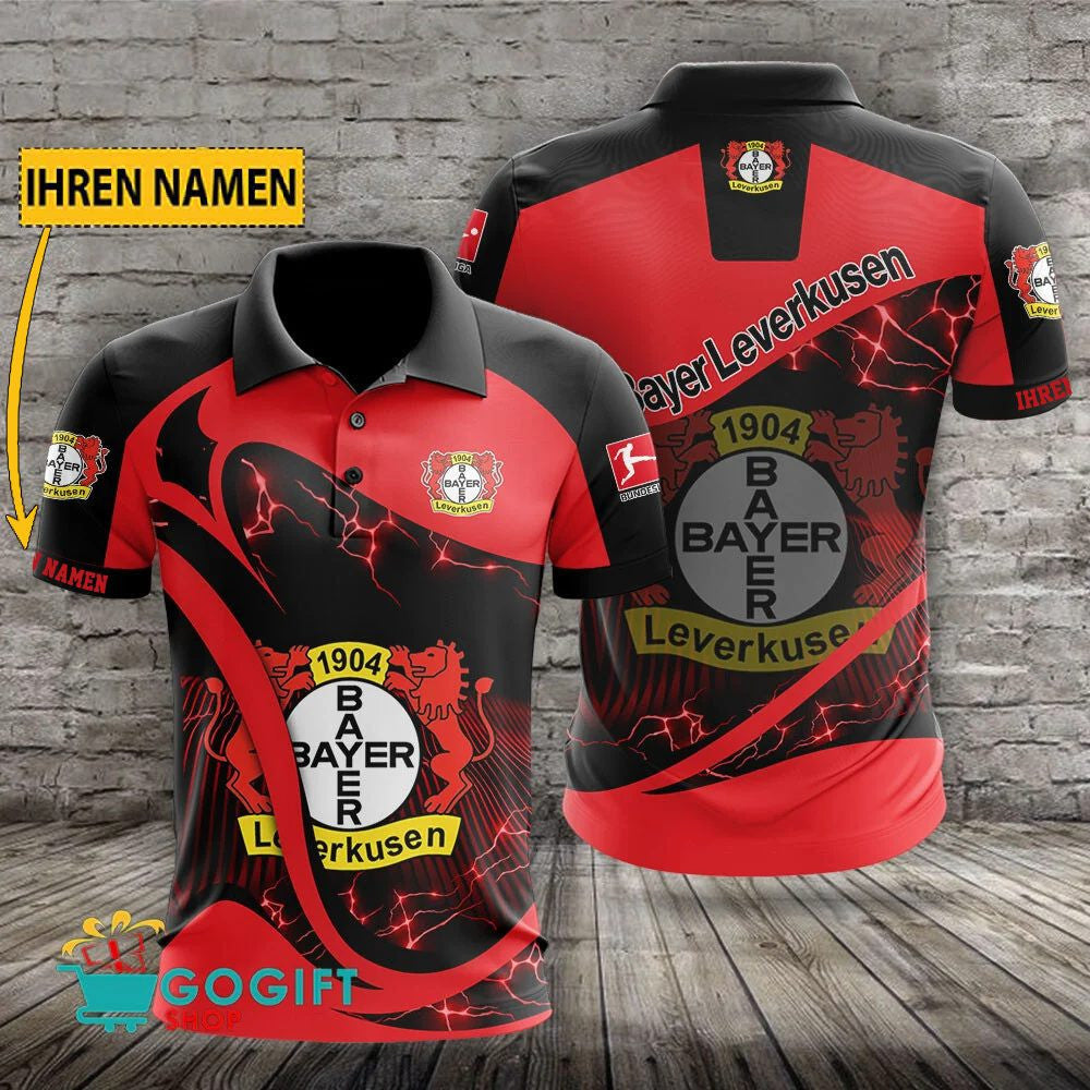 Bayer 04 Leverkusen Poloshirt Weiche Kurven Design mit individuellem Namen Rot