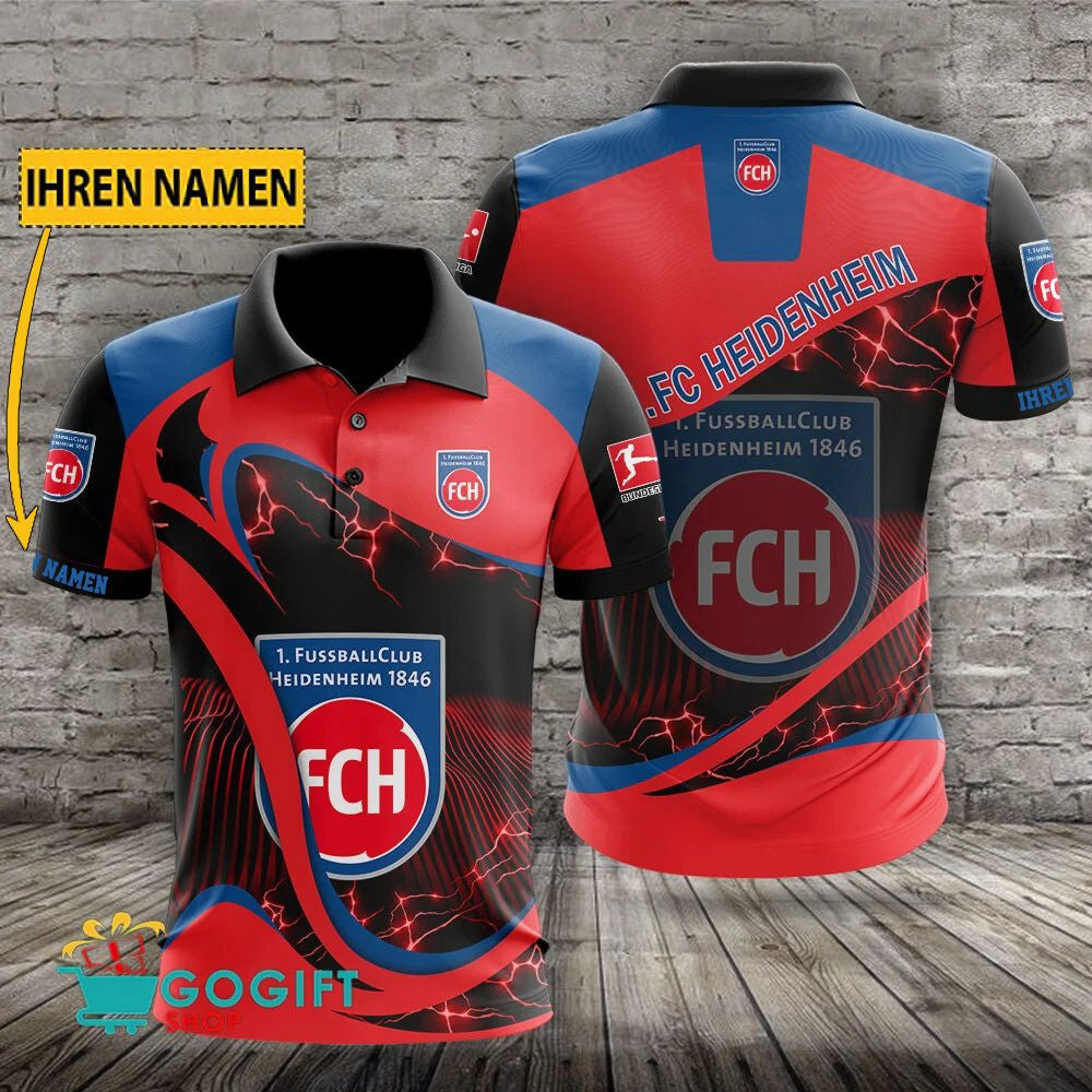 FC Heidenheim 1846 Poloshirt Sportliches Weiche Kurven Design mit individuellem Namen Rot
