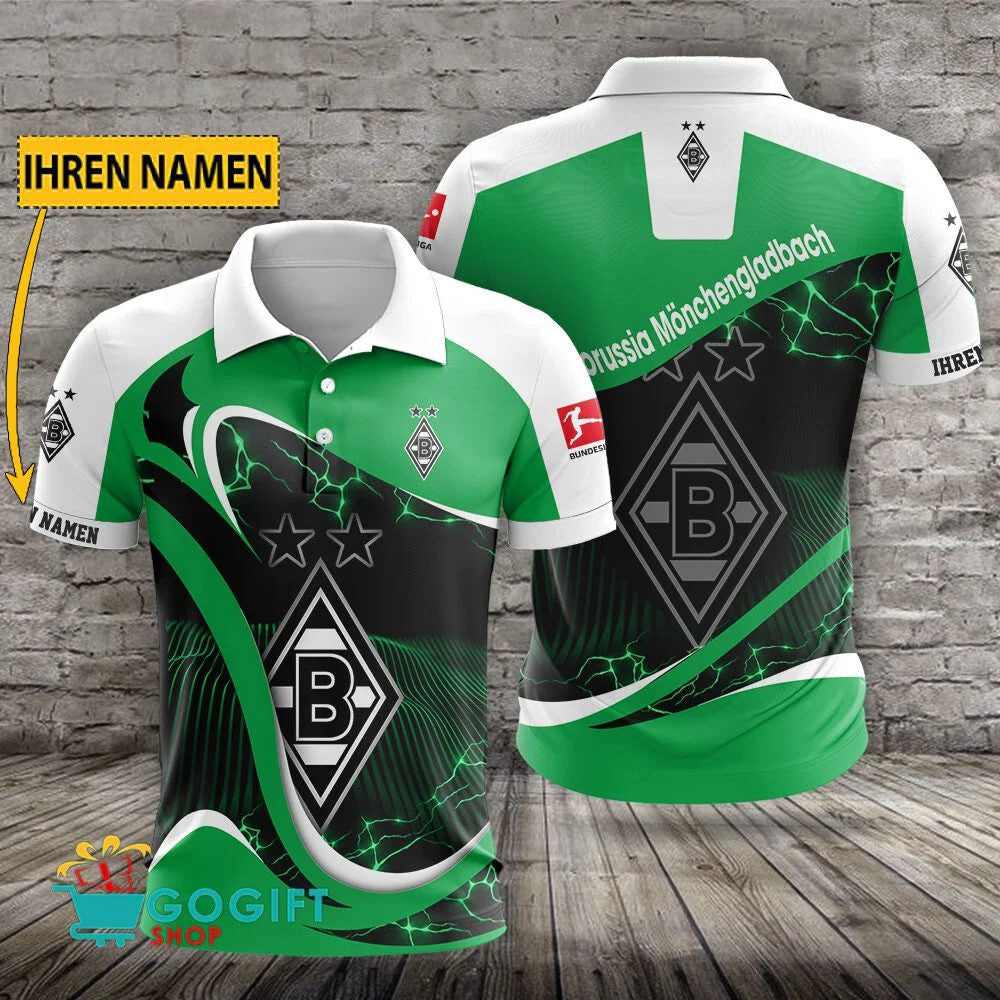 Borussia Mönchengladbach Poloshirt Weiche Kurven Design mit individuellem Namen Grün
