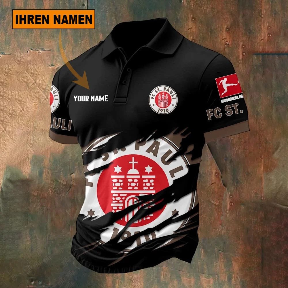 FC St. Pauli Poloshirt Riss Design Neue Edition mit individuellem Namen