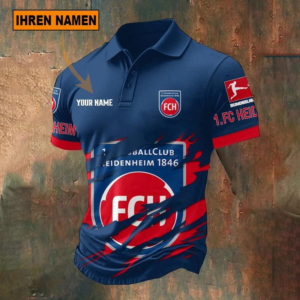 FC Heidenheim 1846 Poloshirt Riss Design mit individuellem Namen Neue Edition