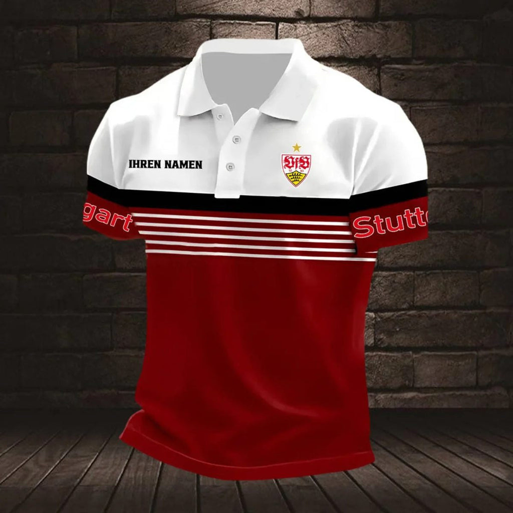 VfB Stuttgart Poloshirt mit individuellem Namen Neuer Stil Gestreift