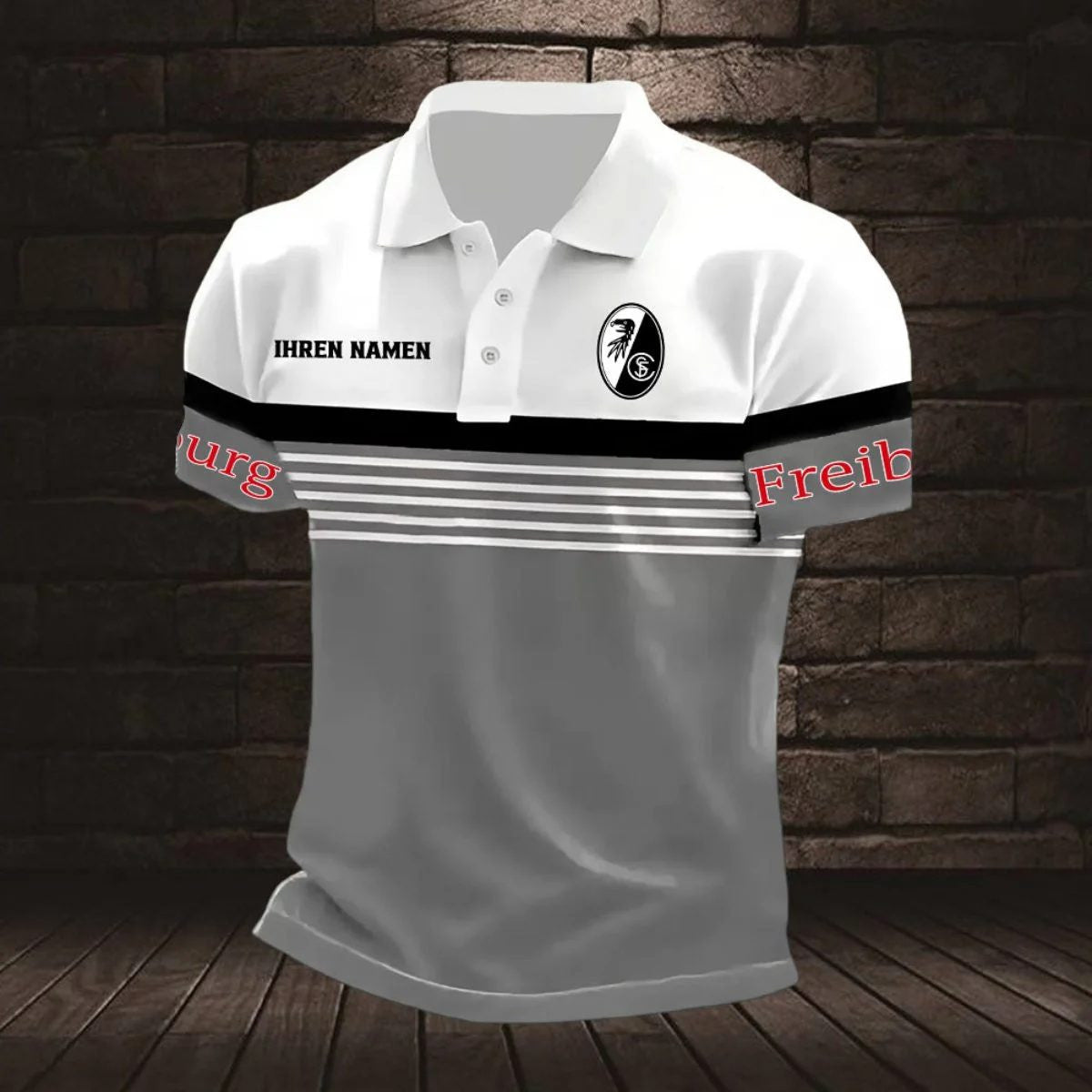 SC Freiburg Poloshirt mit individuellem Namen Neuer Stil Gestreift
