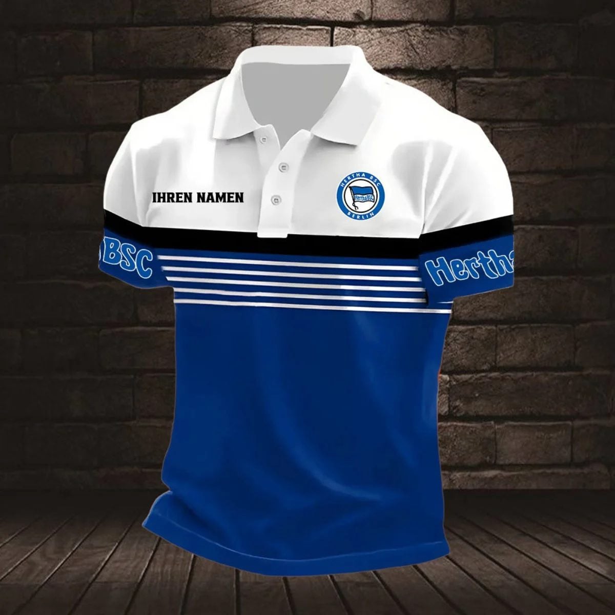 Hertha BSC Poloshirt mit individuellem Namen Neuer Stil Gestreift