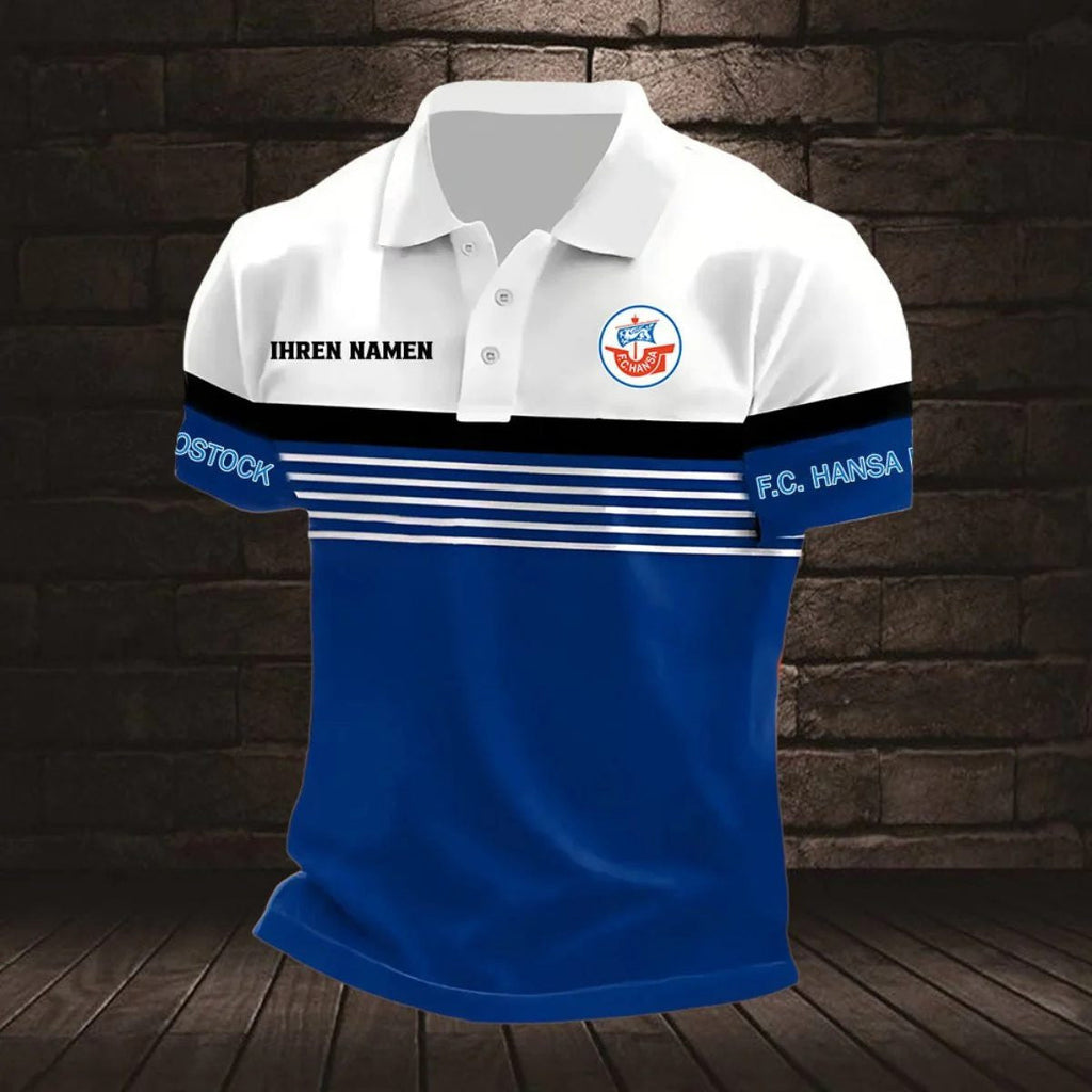 FC Hansa Rostock Poloshirt Streifen Design Neuer Stil mit individuellem Namen