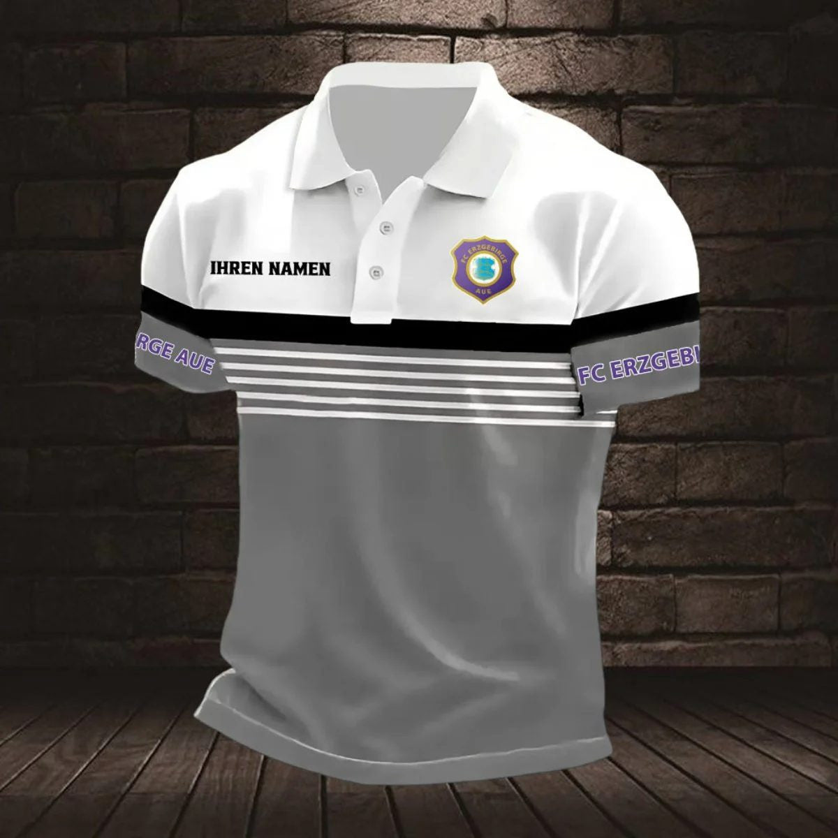 FC Erzgebirge Aue Poloshirt Streifen Design Neuer Stil mit individuellem Namen