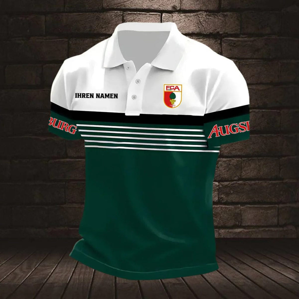 FC Augsburg Poloshirt mit individuellem Namen Neuer Stil Gestreift